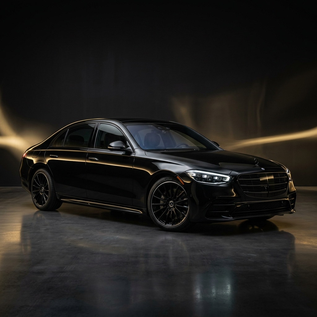 Black Mercedes S-Class luxury sedan
